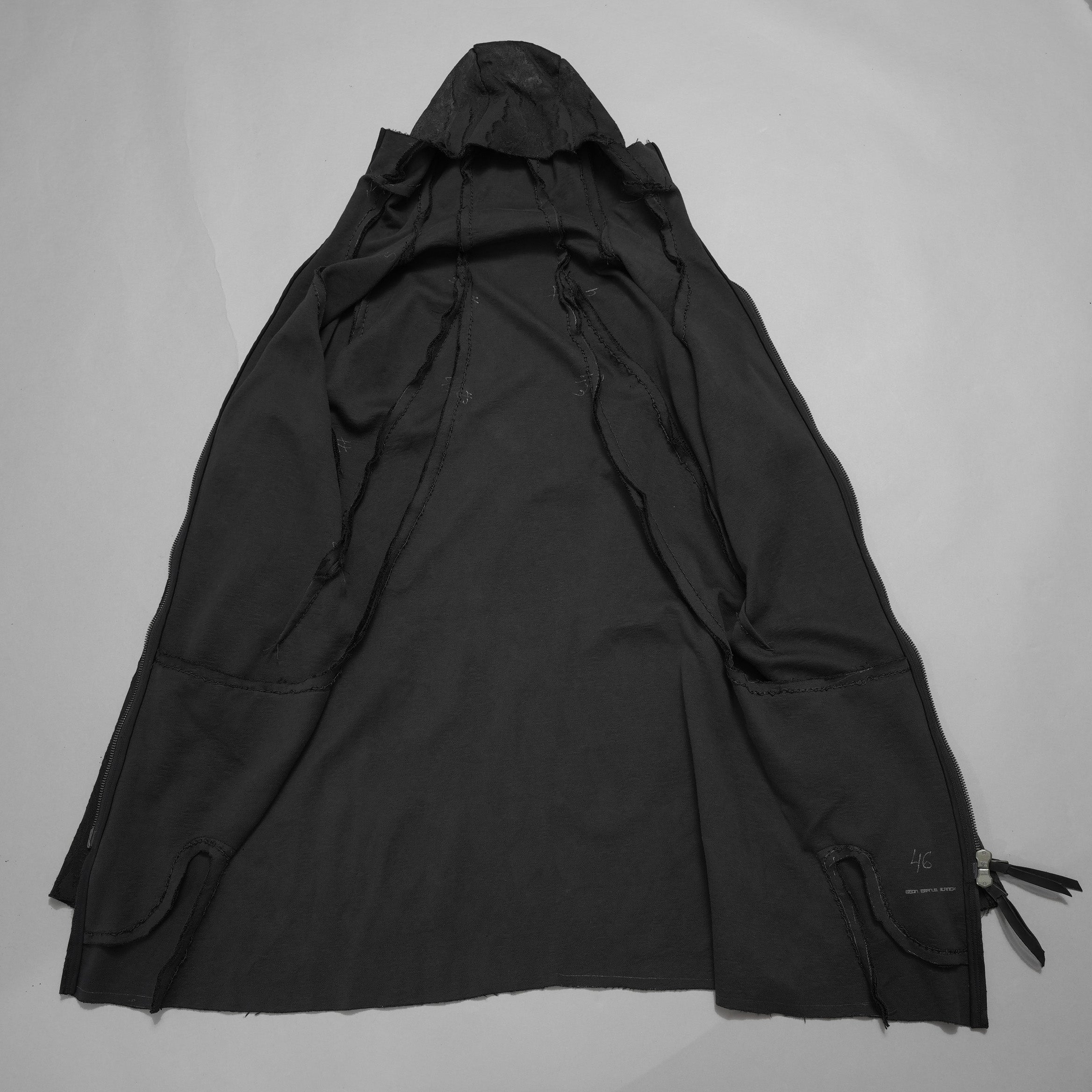 Leon Emanuel Blanck レオン エマニュエル ブランク / 美品 Forced Perspective Ninja Hoodie コーティング ロング パーカー / FP-M-HO-Z-01 / size 46 (BLACK)