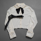 試着のみ CELINE セリーヌ/ 23AW ロミークロップドシャツフリルカラー ブラウス / 長袖シャツ / 008D 2C77A 01AV / size 38 (WHITE) レディース