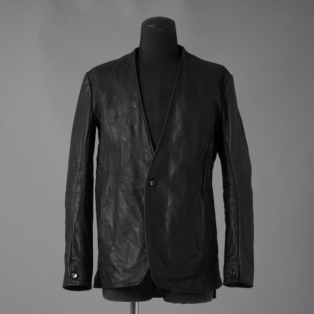 超希少 新品 incarnation インカネーション / 24AW HEAVY WEIGHT BABY CALF LEAHER LAPELLESS JACKET LINED JJK-1 WITH SHEARLING COLLAR ヘヴィーベビーカーフ レザー ジャケット /