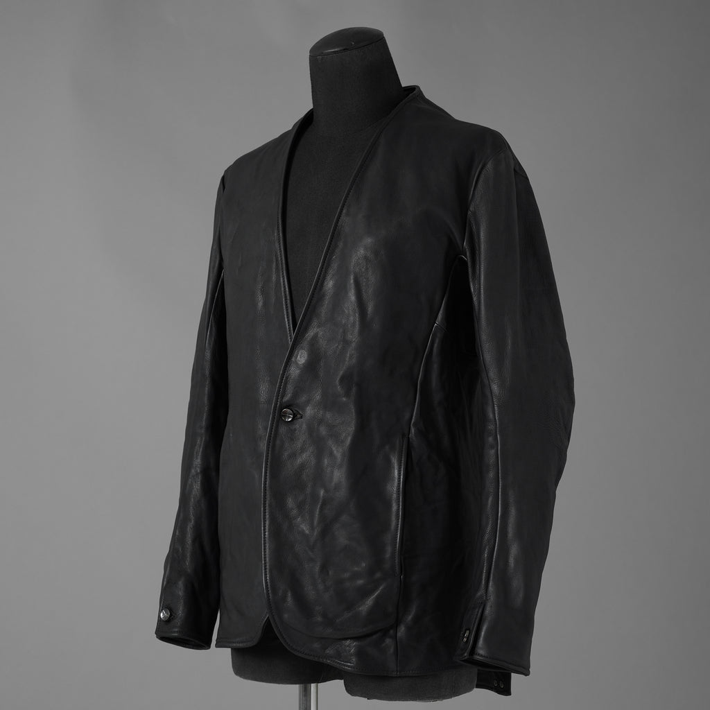 超希少 新品 incarnation インカネーション / 24AW HEAVY WEIGHT BABY CALF LEAHER LAPELLESS JACKET LINED JJK-1 WITH SHEARLING COLLAR ヘヴィーベビーカーフ レザー ジャケット /