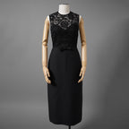VALENTINO ヴァレンティノ / 22SS 美品 レース切替 ボウフロント ペンシルドレス / ミディ丈 ワンピース / 1B3VAZC6360 / size 38 (BLACK) レディース