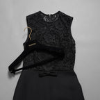 VALENTINO ヴァレンティノ / 22SS 美品 レース切替 ボウフロント ペンシルドレス / ミディ丈 ワンピース / 1B3VAZC6360 / size 38 (BLACK) レディース