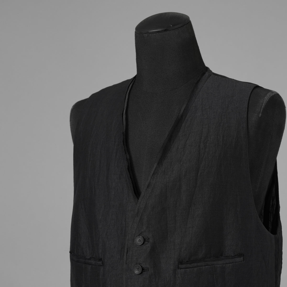 bajra バジュラ / 美品 26SS リネンカールマイヤー ベスト / 161BV01 / size 3 (BLACK) 352175-in-ue