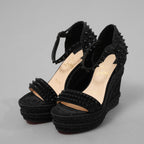 Christian Louboutin クリスチャン ルブタン / 美品 MADMONICA (マドモニカ) エスパドリーユ スパイクスタッズ ウェッジソール サンダル シューズ / size 35 (22cm)  BLACK レディース