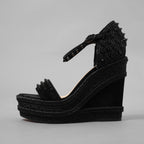 Christian Louboutin クリスチャン ルブタン / 美品 MADMONICA (マドモニカ) エスパドリーユ スパイクスタッズ ウェッジソール サンダル シューズ / size 35 (22cm)  BLACK レディース