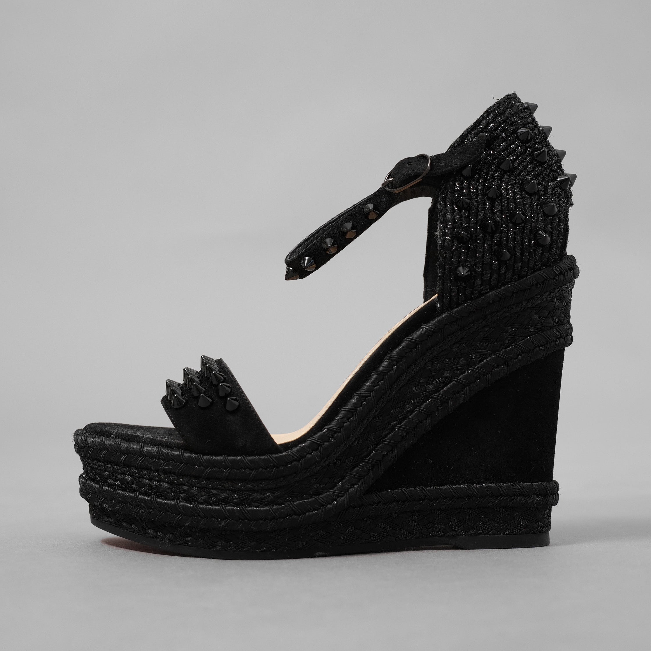 Christian Louboutin クリスチャン ルブタン / 美品 MADMONICA (マドモニカ) エスパドリーユ スパイクスタッズ ウェッジソール サンダル シューズ / size 35 (22cm)  BLACK レディース