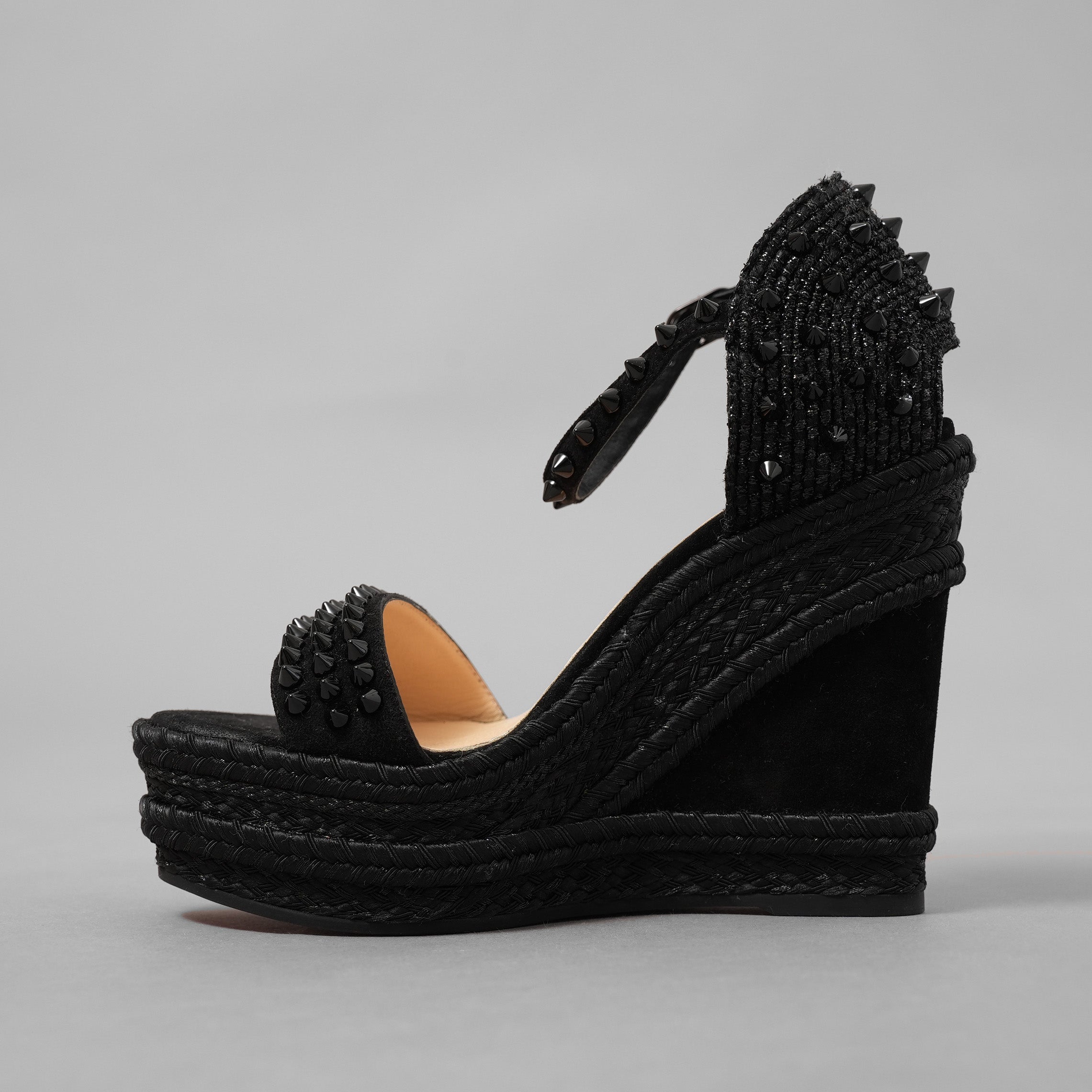 Christian Louboutin クリスチャン ルブタン / 美品 MADMONICA (マドモニカ) エスパドリーユ スパイクスタッズ ウェッジソール サンダル シューズ / size 35 (22cm)  BLACK レディース