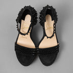 Christian Louboutin クリスチャン ルブタン / 美品 MADMONICA (マドモニカ) エスパドリーユ スパイクスタッズ ウェッジソール サンダル シューズ / size 35 (22cm)  BLACK レディース