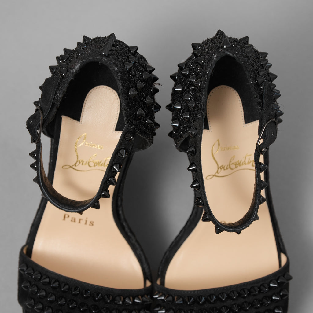 Christian Louboutin クリスチャン ルブタン / 美品 MADMONICA (マドモニカ) エスパドリーユ スパイクスタッズ ウェッジソール サンダル シューズ / size 35 (22cm)  BLACK レディース