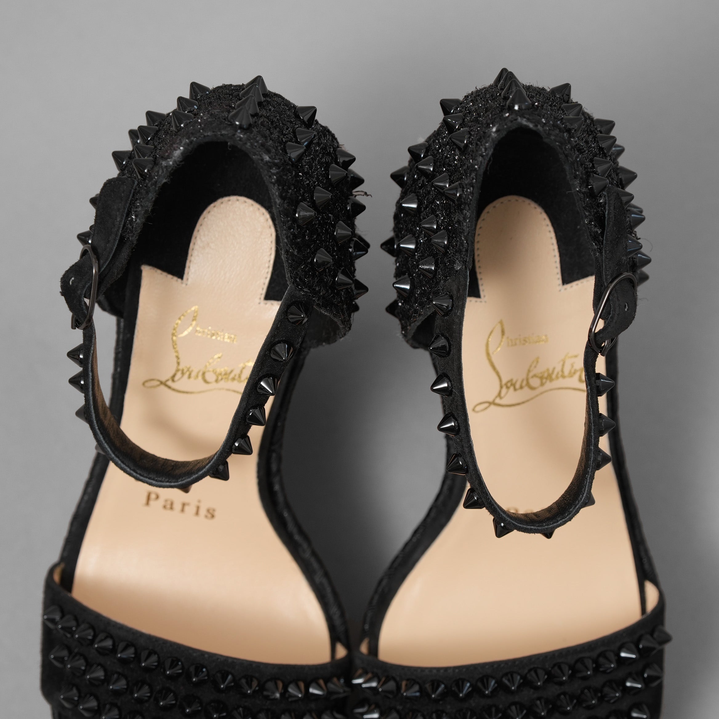 Christian Louboutin クリスチャン ルブタン / 美品 MADMONICA (マドモニカ) エスパドリーユ スパイクスタッズ ウェッジソール サンダル シューズ / size 35 (22cm)  BLACK レディース