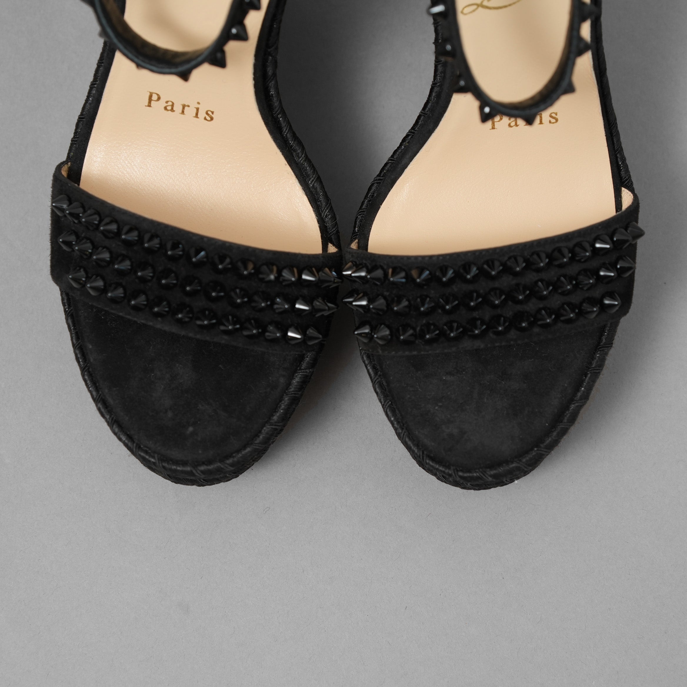 Christian Louboutin クリスチャン ルブタン / 美品 MADMONICA (マドモニカ) エスパドリーユ スパイクスタッズ ウェッジソール サンダル シューズ / size 35 (22cm)  BLACK レディース