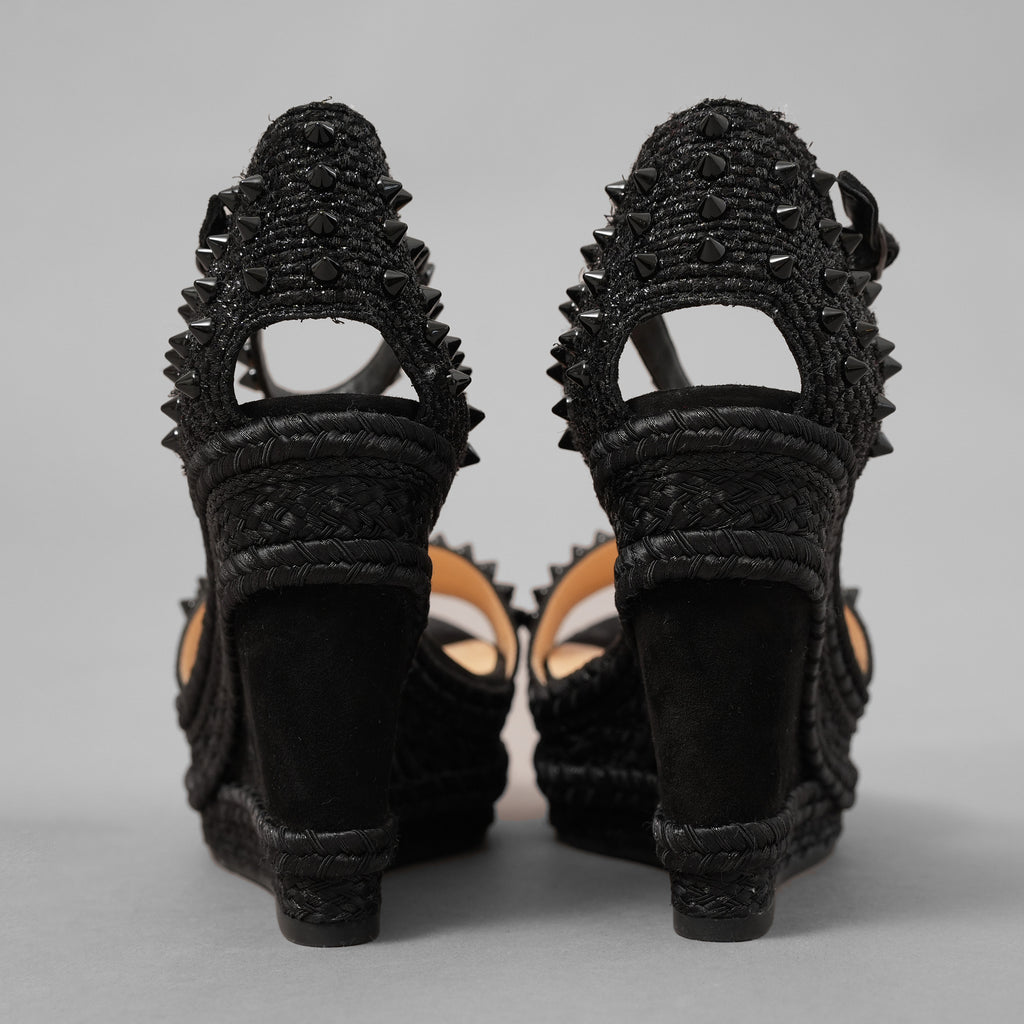 Christian Louboutin クリスチャン ルブタン / 美品 MADMONICA (マドモニカ) エスパドリーユ スパイクスタッズ ウェッジソール サンダル シューズ / size 35 (22cm)  BLACK レディース
