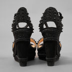 Christian Louboutin クリスチャン ルブタン / 美品 MADMONICA (マドモニカ) エスパドリーユ スパイクスタッズ ウェッジソール サンダル シューズ / size 35 (22cm)  BLACK レディース