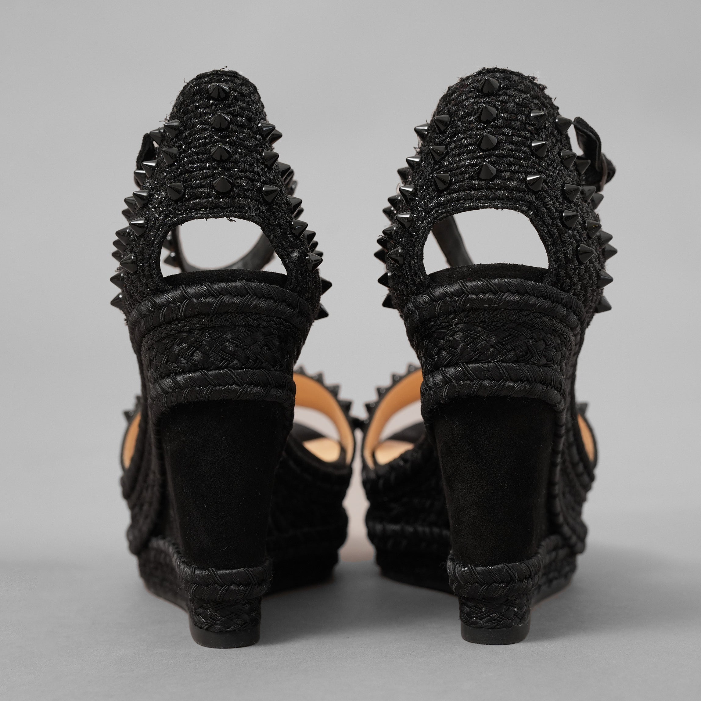 Christian Louboutin クリスチャン ルブタン / 美品 MADMONICA (マドモニカ) エスパドリーユ スパイクスタッズ ウェッジソール サンダル シューズ / size 35 (22cm)  BLACK レディース