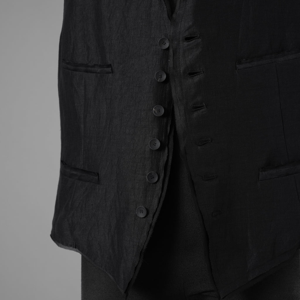 bajra バジュラ / 美品 26SS リネンカールマイヤー ベスト / 161BV01 / size 3 (BLACK) 352175-in-ue