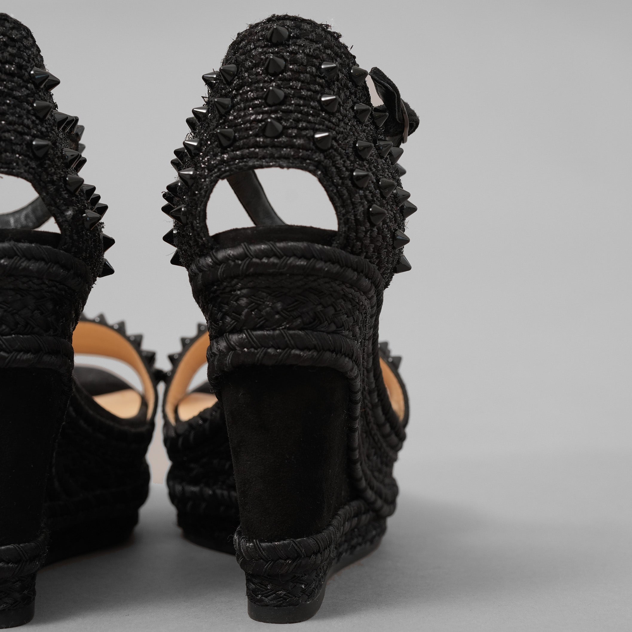 Christian Louboutin クリスチャン ルブタン / 美品 MADMONICA (マドモニカ) エスパドリーユ スパイクスタッズ ウェッジソール サンダル シューズ / size 35 (22cm)  BLACK レディース