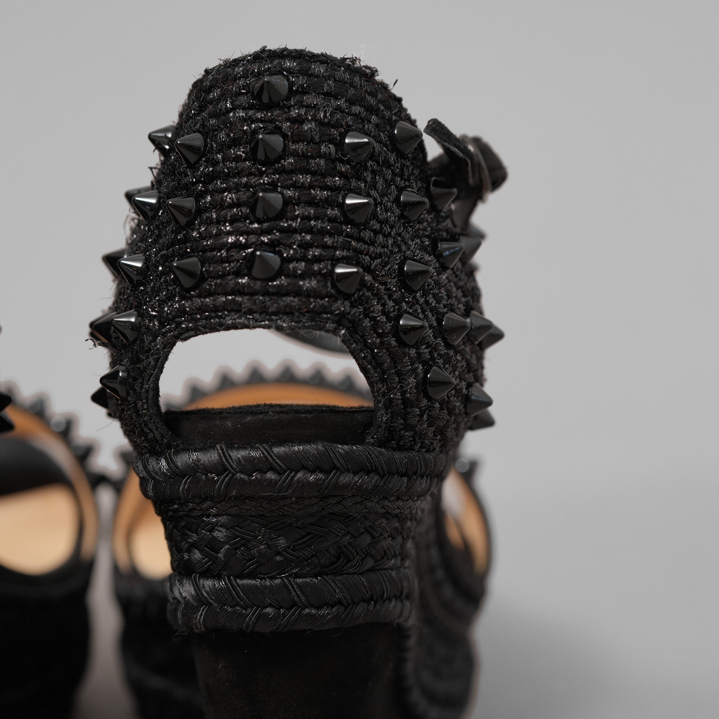 Christian Louboutin クリスチャン ルブタン / 美品 MADMONICA (マドモニカ) エスパドリーユ スパイクスタッズ ウェッジソール サンダル シューズ / size 35 (22cm)  BLACK レディース