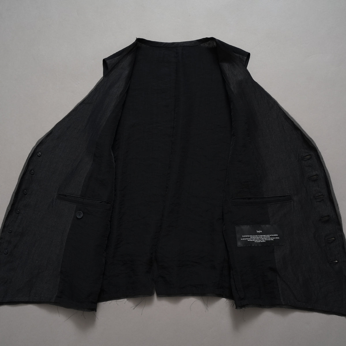 bajra バジュラ / 美品 26SS リネンカールマイヤー ベスト / 161BV01 / size 3 (BLACK) 352175-in-ue