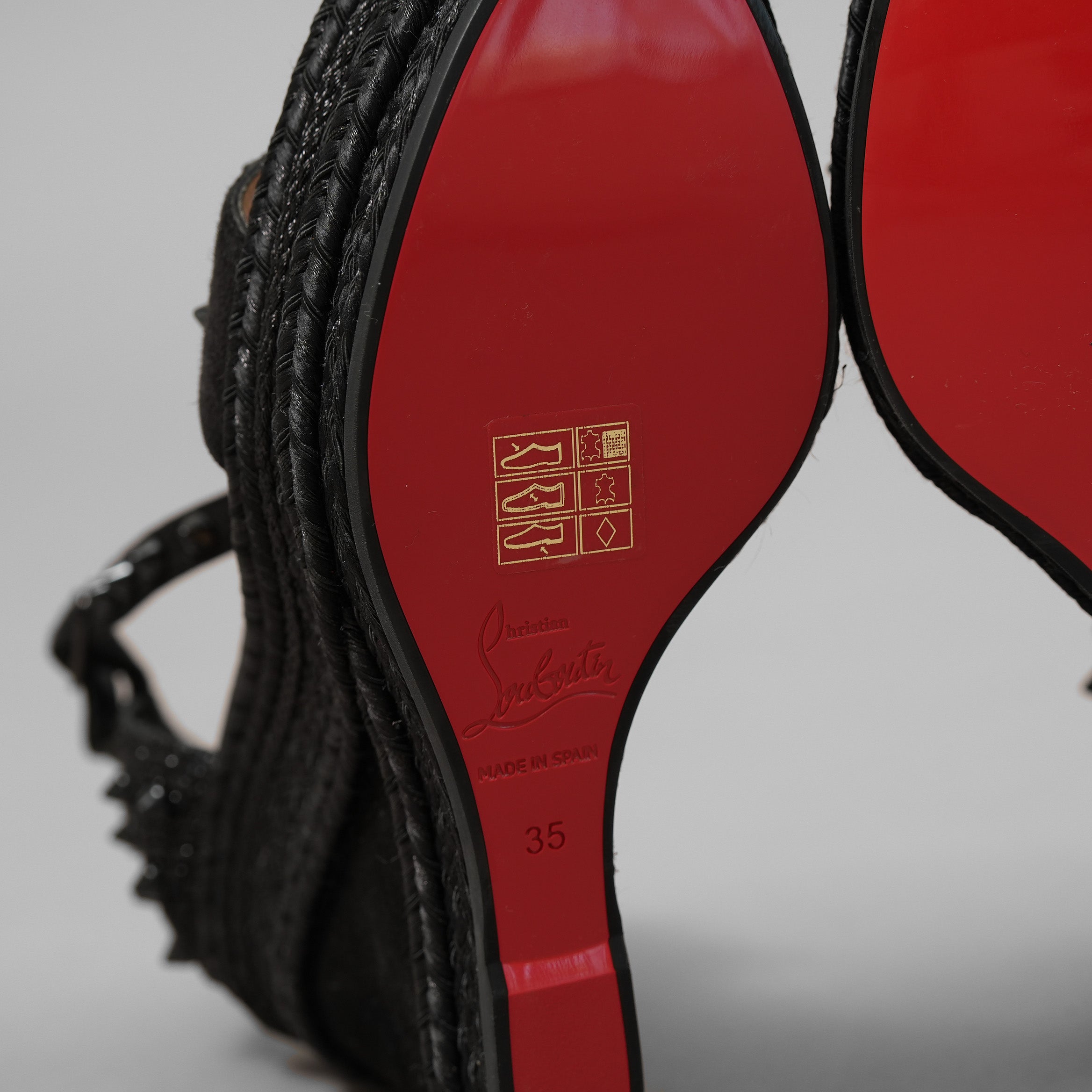 Christian Louboutin クリスチャン ルブタン / 美品 MADMONICA (マドモニカ) エスパドリーユ スパイクスタッズ ウェッジソール サンダル シューズ / size 35 (22cm)  BLACK レディース
