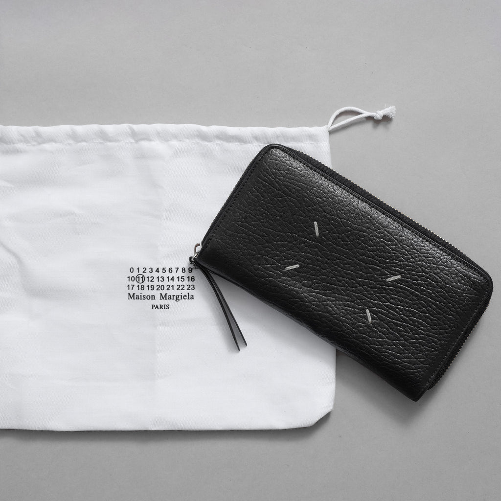 MAISON MARGIELA メゾンマルジェラ / 2023年製 グレイニーレザー製ラウンドファスナー 長財布 4ステッチ ジップアラウンド ウォレット アクセサリー / BLACK 123067-alm