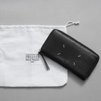 MAISON MARGIELA メゾンマルジェラ / 2023年製 グレイニーレザー製ラウンドファスナー 長財布 4ステッチ ジップアラウンド ウォレット アクセサリー / BLACK 123067-alm