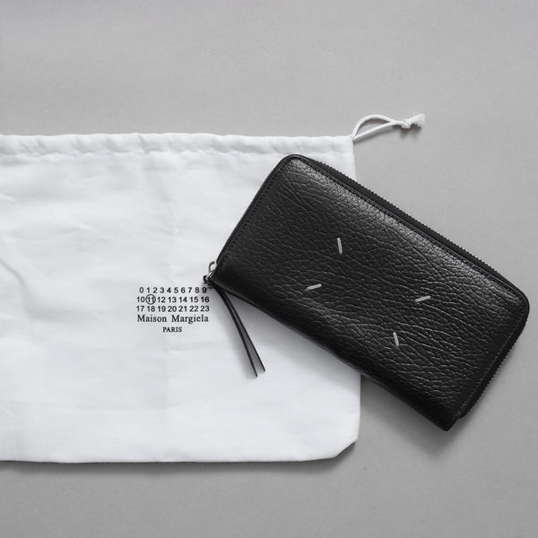 MAISON MARGIELA メゾンマルジェラ / 2023年製 グレイニーレザー製ラウンドファスナー 長財布 4ステッチ ジップアラウンド ウォレット アクセサリー / BLACK 123067-alm