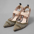 FENDI フェンディ / 美品 Colibrì コリブリ "Made to Order "スリングバック パンプス 85mm / size 35.5 (22.5cm) BEIGE × SILVER × GOLD レディース シューズ