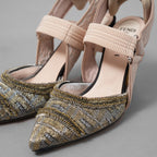 FENDI フェンディ / 美品 Colibrì コリブリ "Made to Order "スリングバック パンプス 85mm / size 35.5 (22.5cm) BEIGE × SILVER × GOLD レディース シューズ