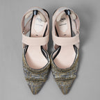 FENDI フェンディ / 美品 Colibrì コリブリ "Made to Order "スリングバック パンプス 85mm / size 35.5 (22.5cm) BEIGE × SILVER × GOLD レディース シューズ