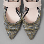 FENDI フェンディ / 美品 Colibrì コリブリ "Made to Order "スリングバック パンプス 85mm / size 35.5 (22.5cm) BEIGE × SILVER × GOLD レディース シューズ