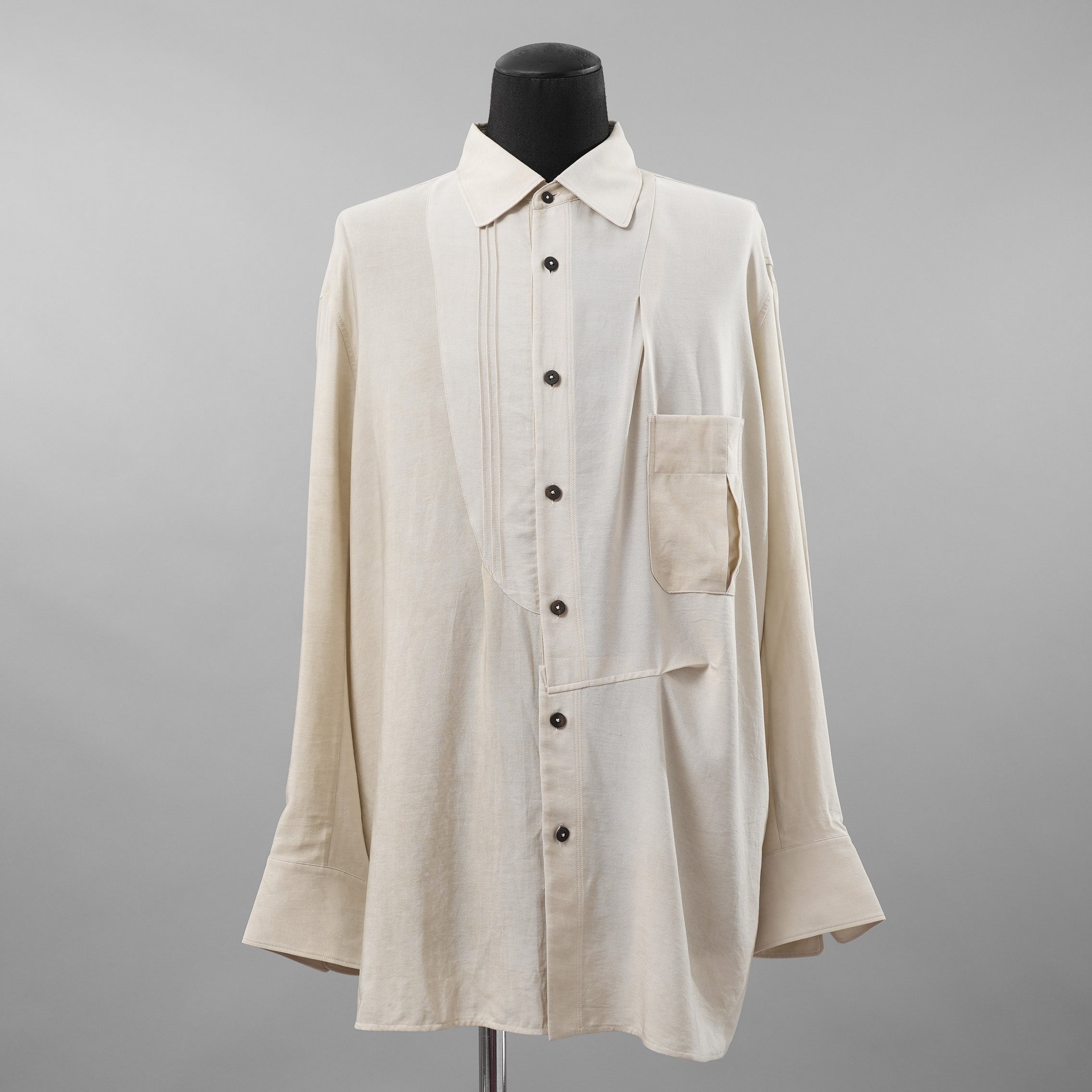 ZIGGY CHEN ジギーチェン / 美品 24AW Asymmetric Pleated Shirt アシンメトリー 長袖シャツ / size 46 (WHITE)