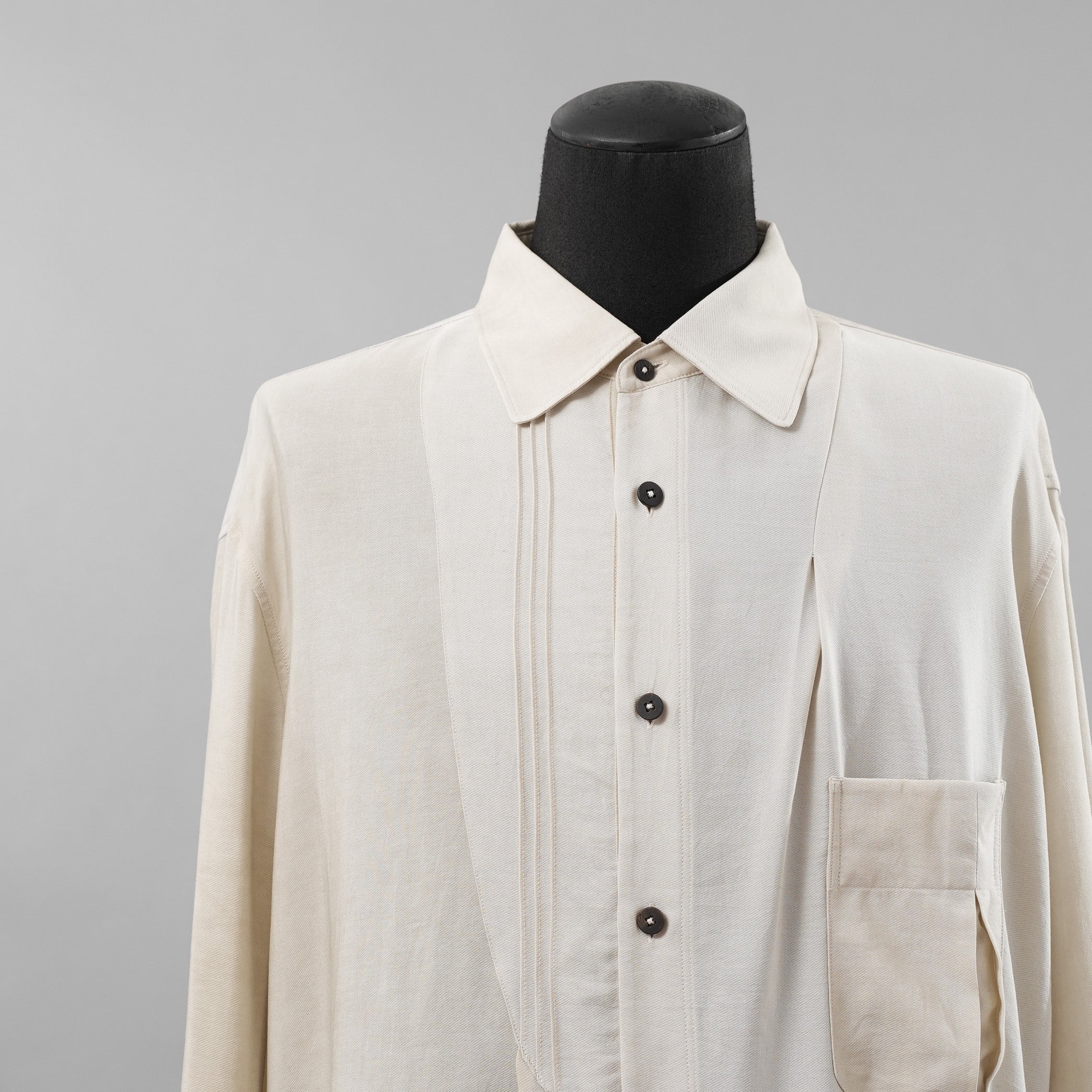 ZIGGY CHEN ジギーチェン / 美品 24AW Asymmetric Pleated Shirt アシンメトリー 長袖シャツ / size 46 (WHITE)