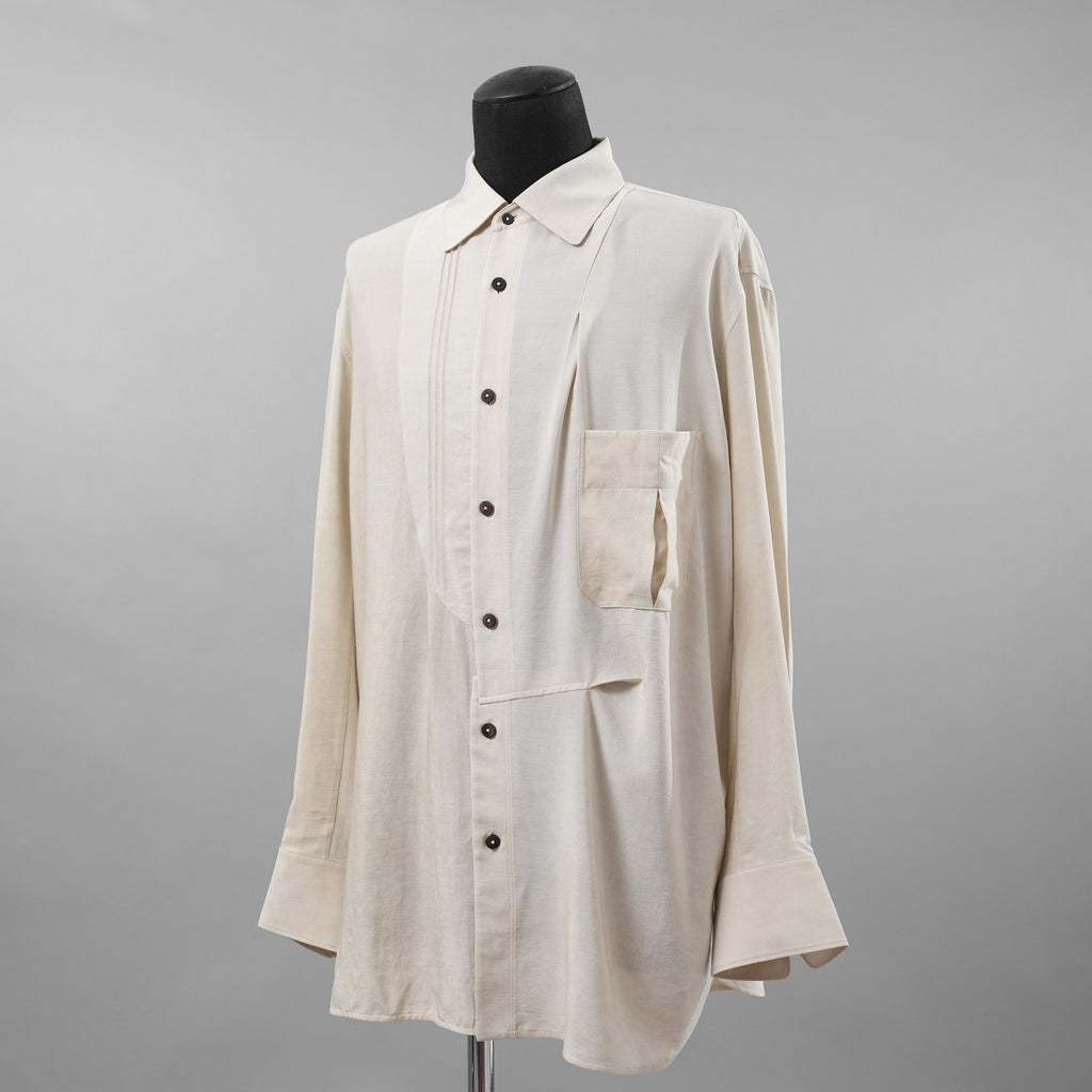 ZIGGY CHEN ジギーチェン / 美品 24AW Asymmetric Pleated Shirt アシンメトリー 長袖シャツ / size 46 (WHITE)