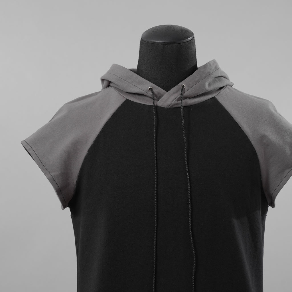 incarnation インカネーション / 美品 19SS HOODIE CUT&SAWN RAGLAN FRENCH SLEEVE 半袖Tシャツ パーカー / 31885-3360 / size M (BLACK×GRAY)