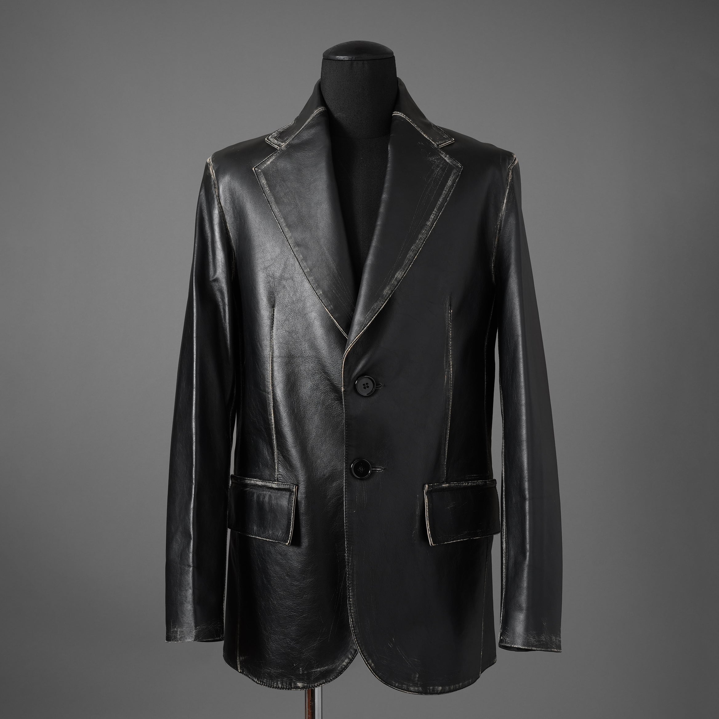 MM6 Maison Margiela メゾン マルジェラ / 22AW 美品 レザー 2Bテーラードジャケット / S62BN0063 / size 44 (BLACK)