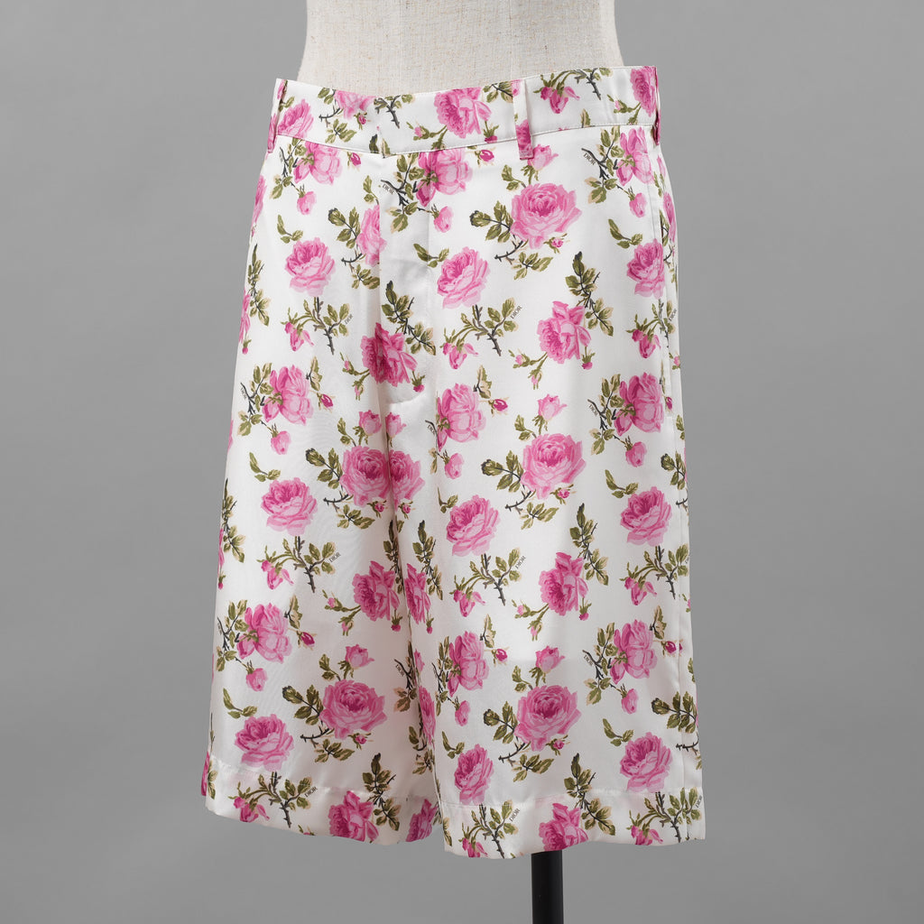 Dior ディオール / 美品 22AW ローズプリント シルクツイル メンズ ハーフパンツ / 013C12B5630 / size 44 (WHITE × PINK)
