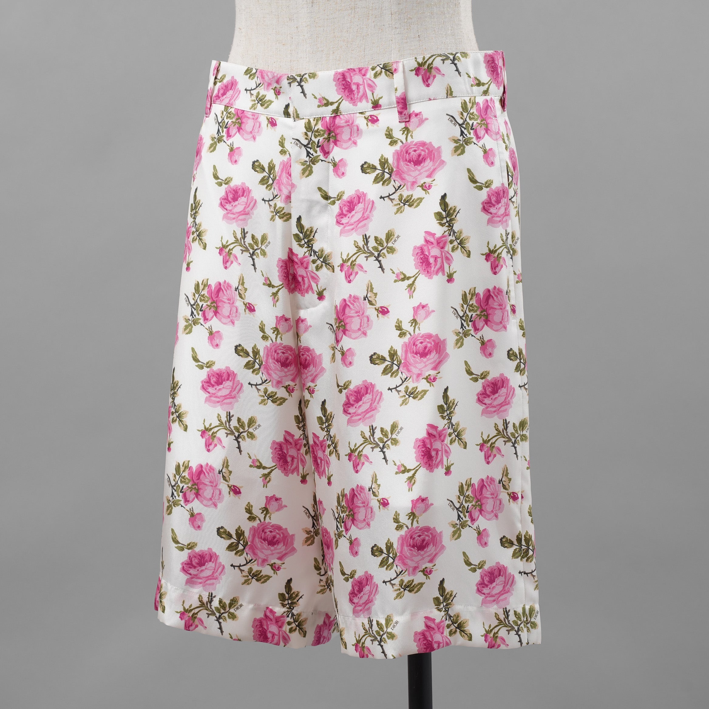 Dior ディオール / 美品 22AW ローズプリント シルクツイル メンズ ハーフパンツ / 013C12B5630 / size 44 (WHITE × PINK)