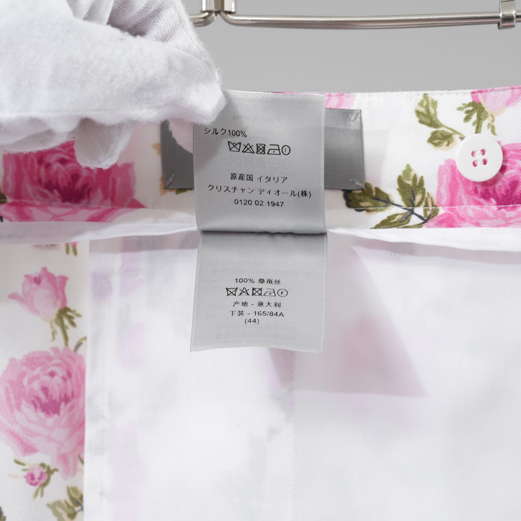 Dior ディオール / 美品 22AW ローズプリント シルクツイル メンズ ハーフパンツ / 013C12B5630 / size 44 (WHITE × PINK)