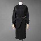 FENDI フェンディ / 22AW ブラックジャージドレス Black Jersey O'Lock Belted Midi Dress / FDB877 / size 40 (BLACK) レディース