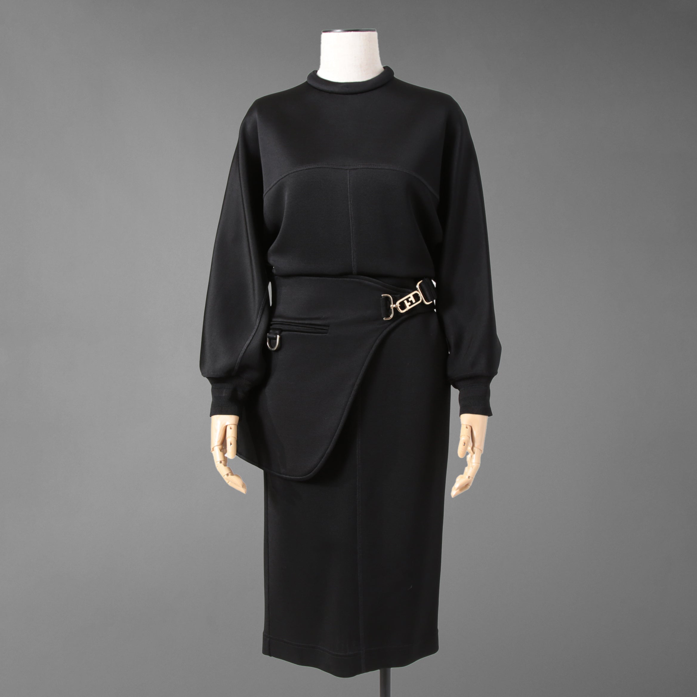 FENDI フェンディ / 22AW ブラックジャージドレス Black Jersey O'Lock Belted Midi Dress / FDB877 / size 40 (BLACK) レディース