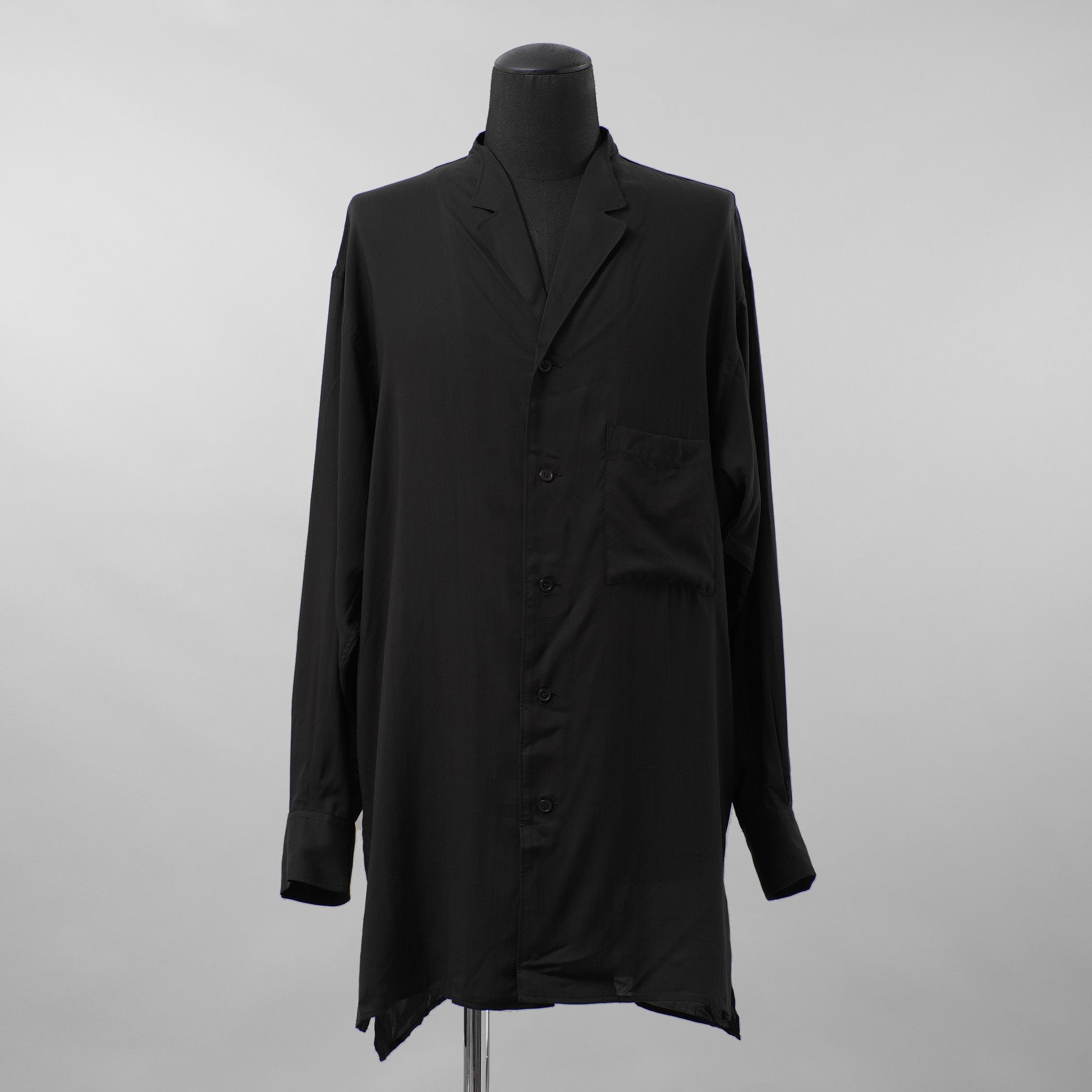 Yohji Yamamoto POUR HOMME ヨウジヤマモト プールオム / 美品 25AW CELLULOSE LAWN NOTCHED SHIRT セルロースローン ノッチドシャツ 長袖シャツ / HM-B04-200 / size 2 (BLACK)