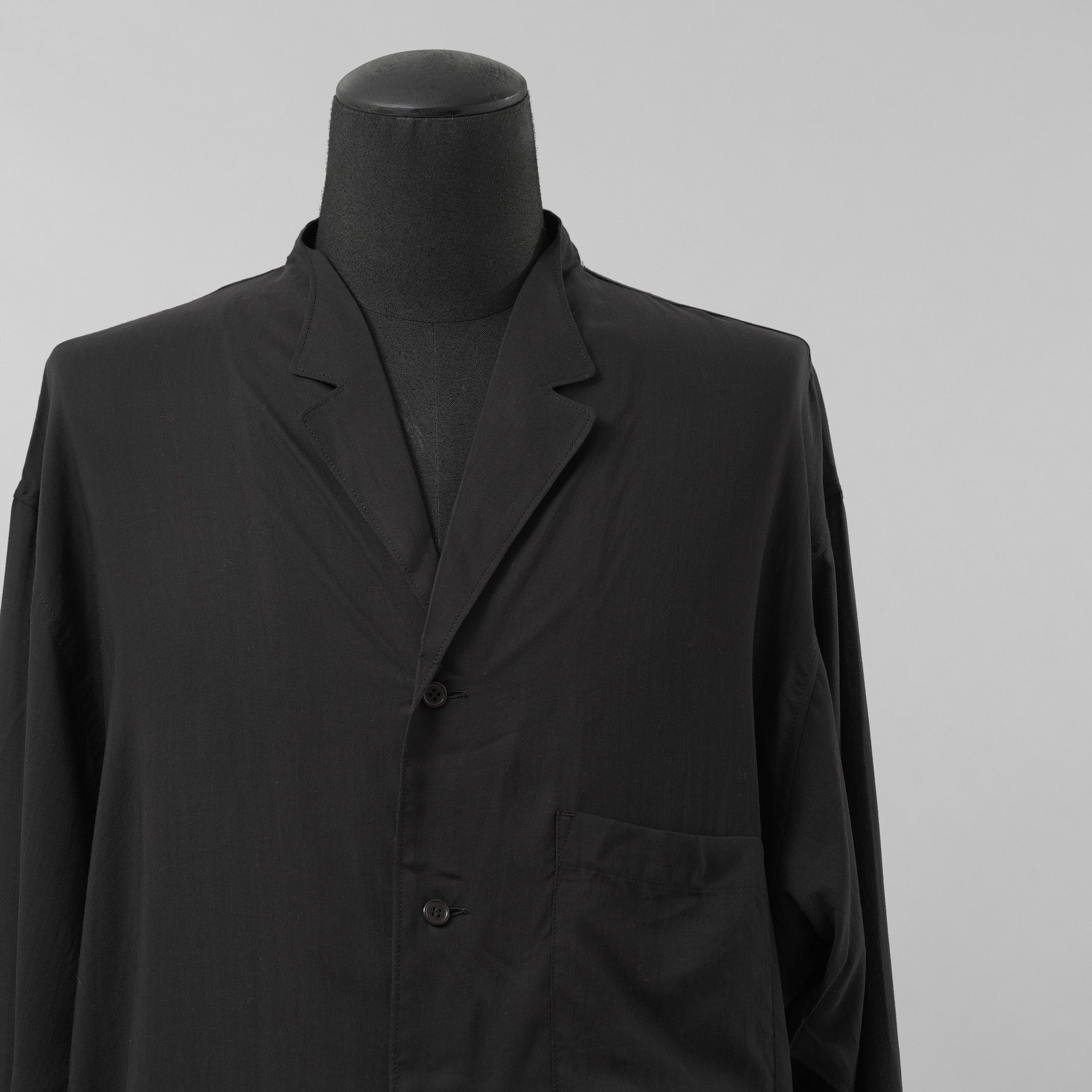 Yohji Yamamoto POUR HOMME ヨウジヤマモト プールオム / 美品 25AW CELLULOSE LAWN NOTCHED SHIRT セルロースローン ノッチドシャツ 長袖シャツ / HM-B04-200 / size 2 (BLACK)