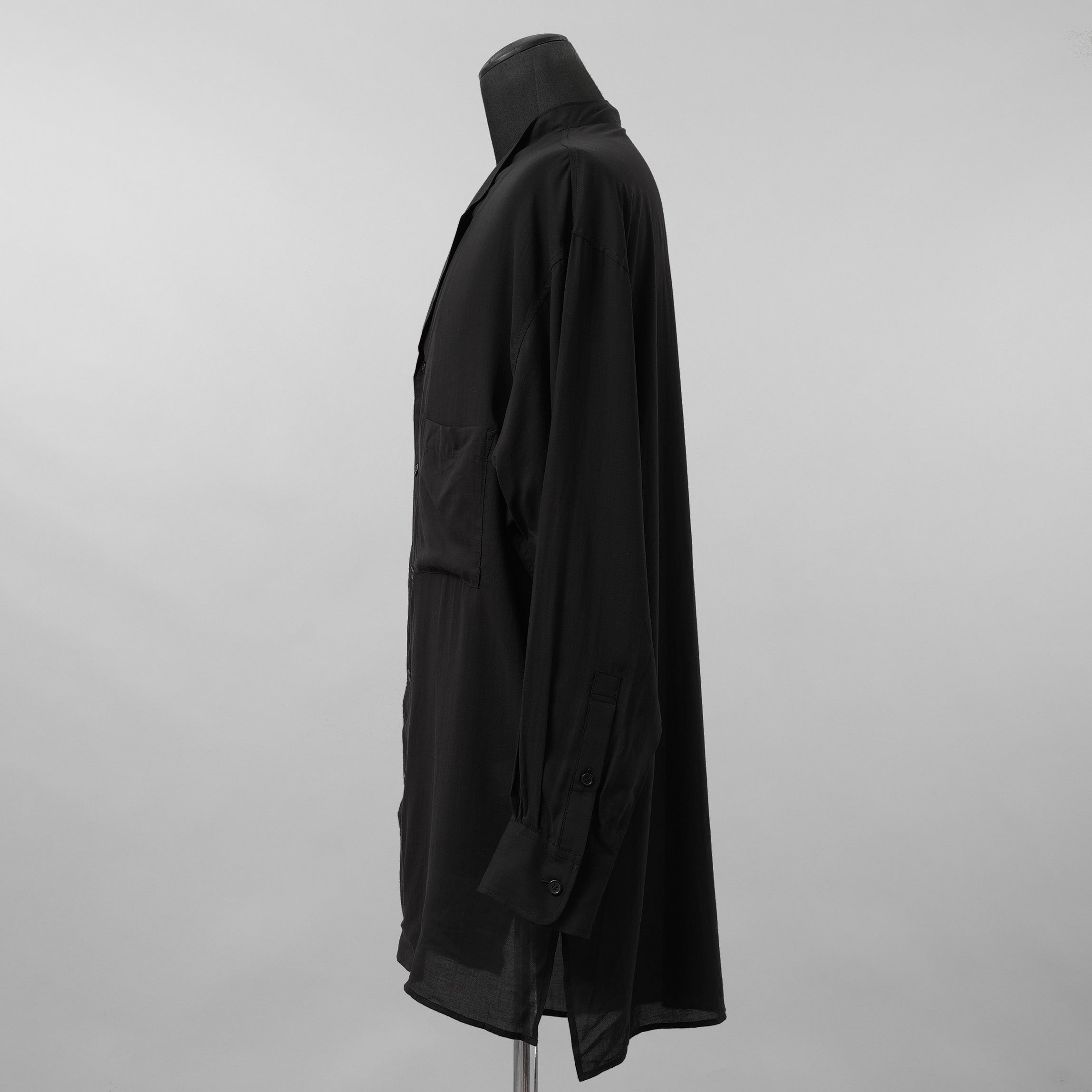 Yohji Yamamoto POUR HOMME ヨウジヤマモト プールオム / 美品 25AW CELLULOSE LAWN NOTCHED SHIRT セルロースローン ノッチドシャツ 長袖シャツ / HM-B04-200 / size 2 (BLACK)