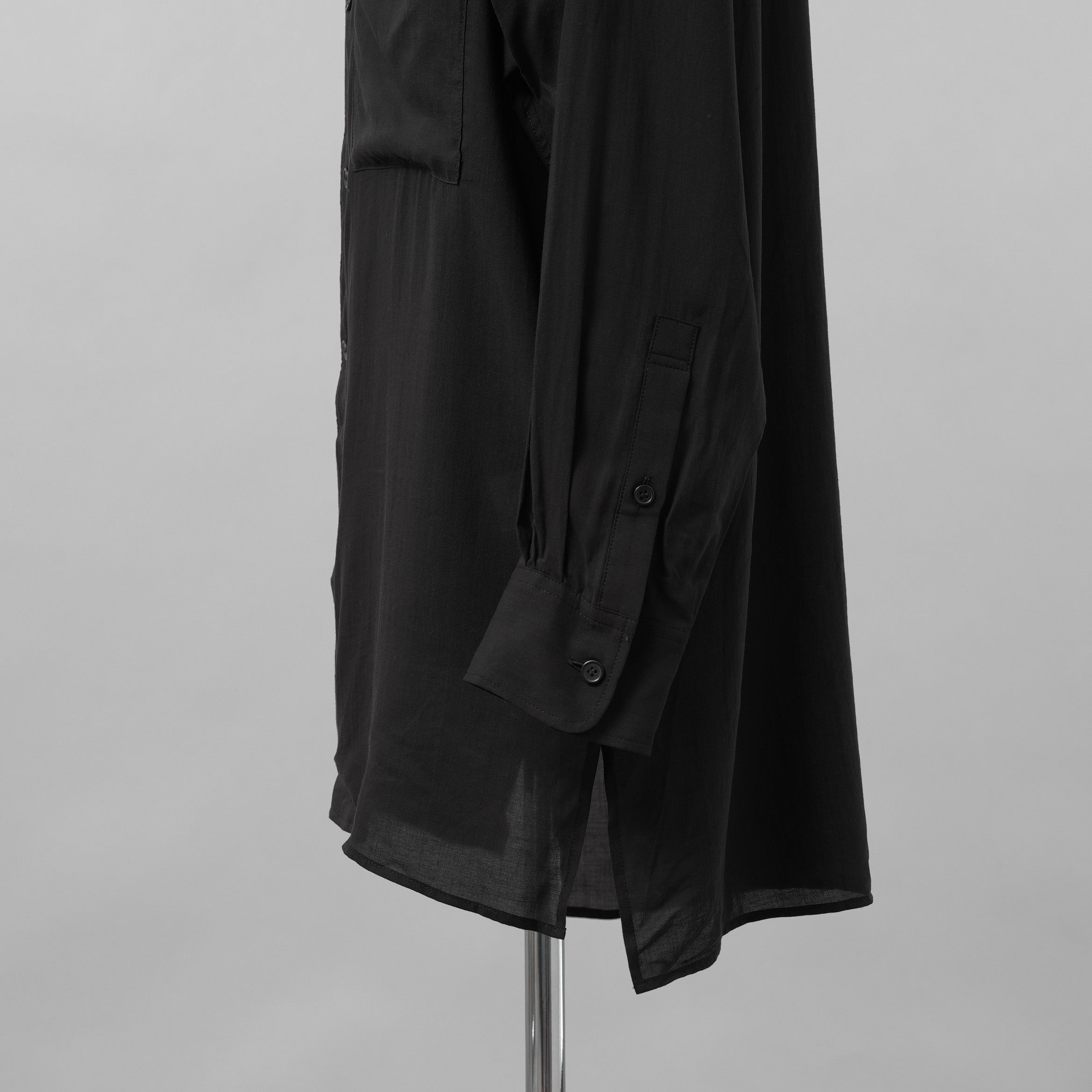 Yohji Yamamoto POUR HOMME ヨウジヤマモト プールオム / 美品 25AW CELLULOSE LAWN NOTCHED SHIRT セルロースローン ノッチドシャツ 長袖シャツ / HM-B04-200 / size 2 (BLACK)