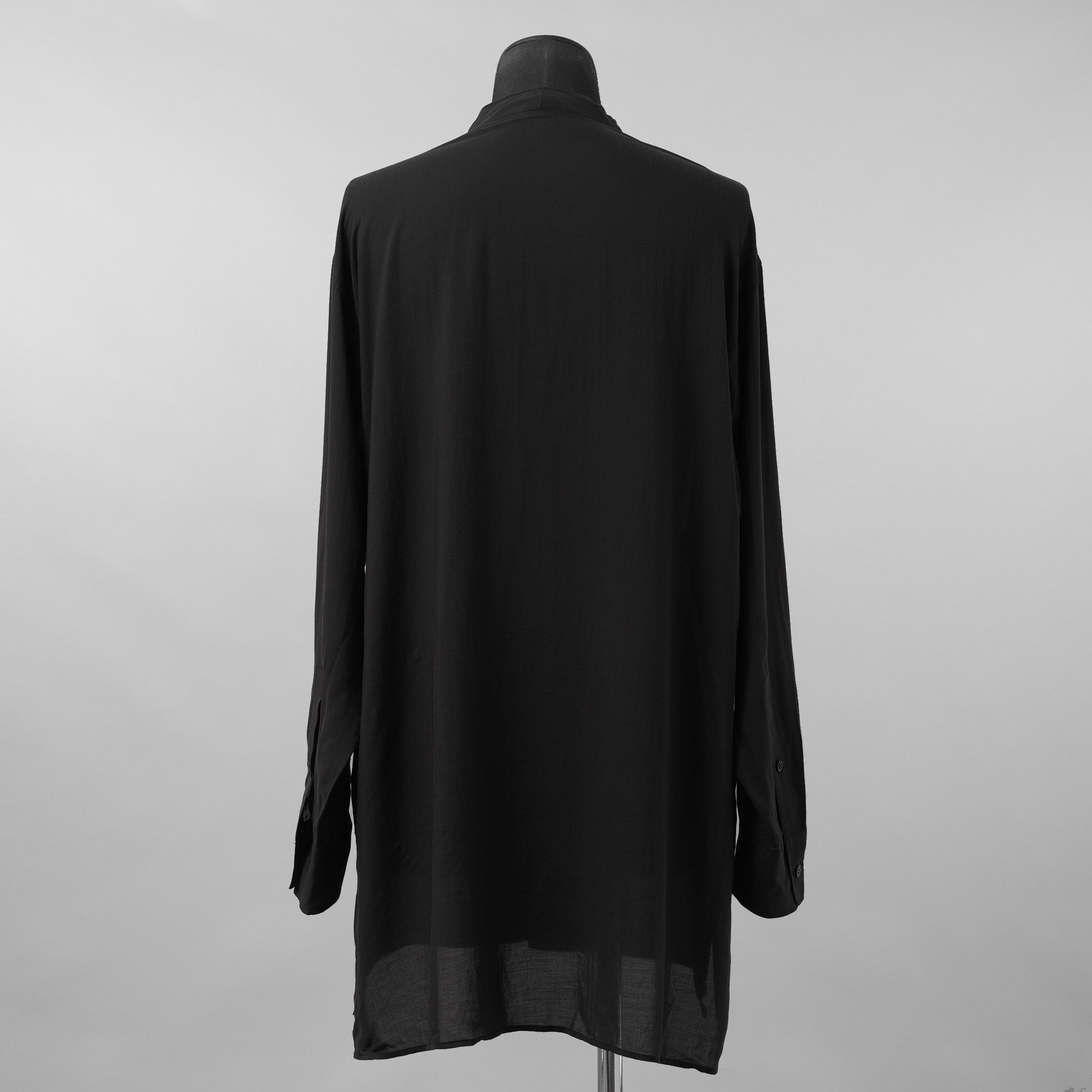 Yohji Yamamoto POUR HOMME ヨウジヤマモト プールオム / 美品 25AW CELLULOSE LAWN NOTCHED SHIRT セルロースローン ノッチドシャツ 長袖シャツ / HM-B04-200 / size 2 (BLACK)