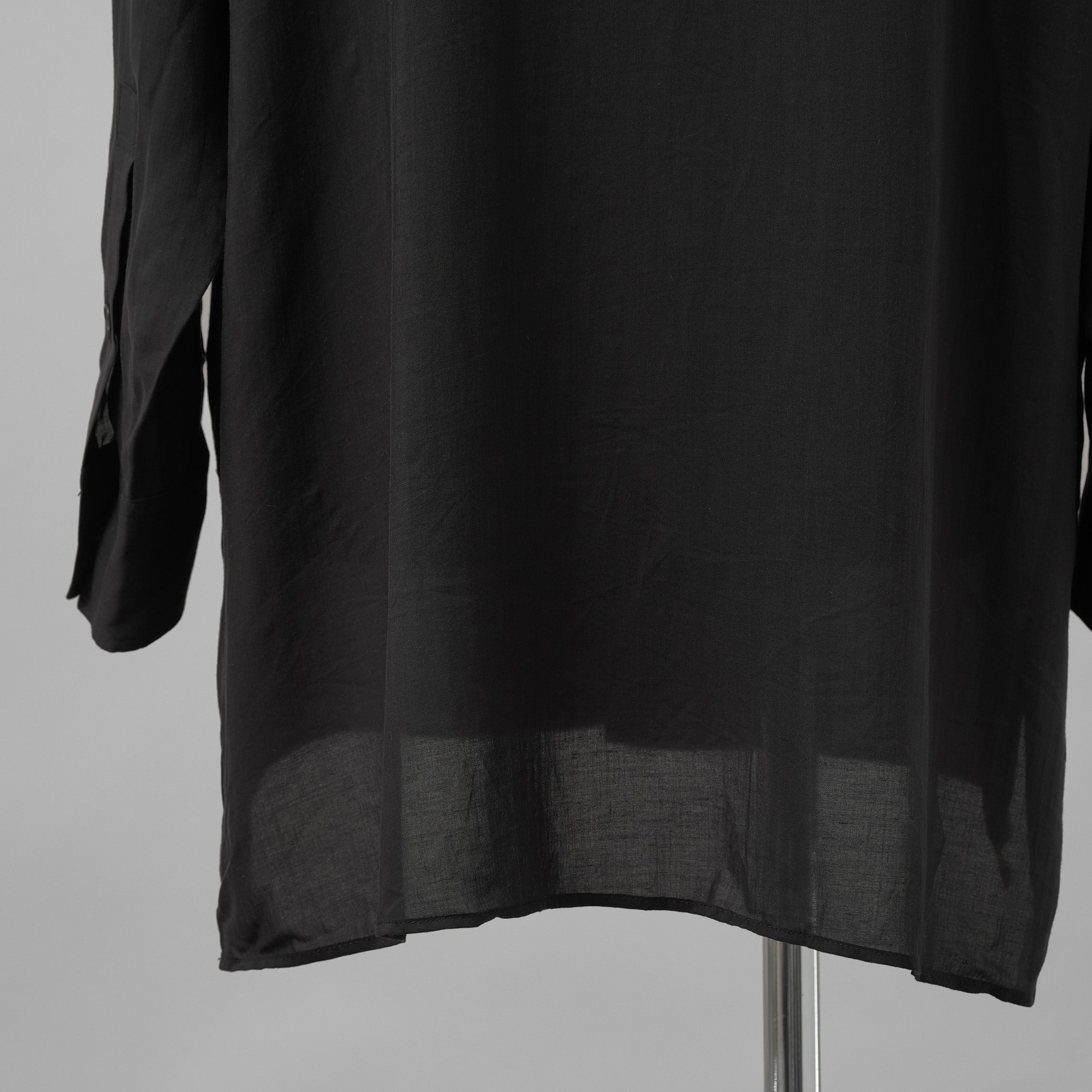 Yohji Yamamoto POUR HOMME ヨウジヤマモト プールオム / 美品 25AW CELLULOSE LAWN NOTCHED SHIRT セルロースローン ノッチドシャツ 長袖シャツ / HM-B04-200 / size 2 (BLACK)