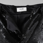 未使用 超希少 CELINE セリーヌ / 19AW エディ スリマン期 / スパンコール クロップド ジョガーパンツ / パンツ / 29ABC673D / size 38 (BLACK) レディース