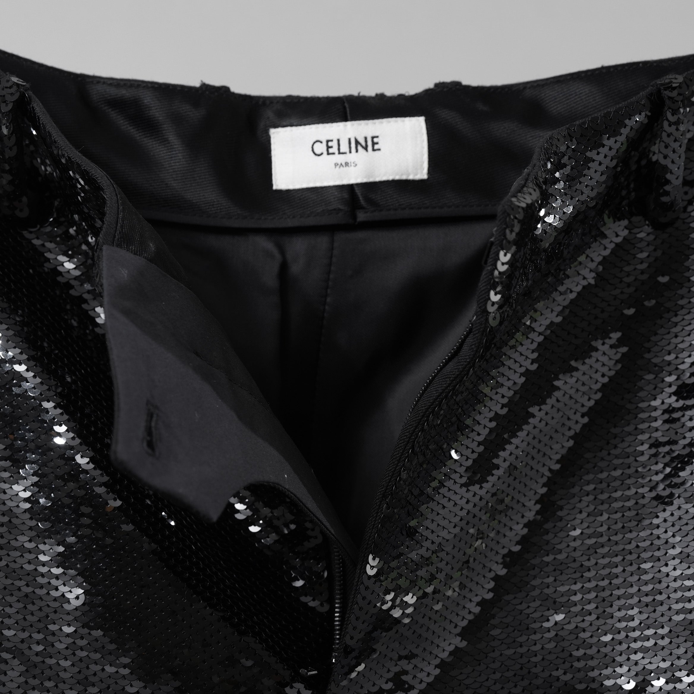 未使用 超希少 CELINE セリーヌ / 19AW エディ スリマン期 / スパンコール クロップド ジョガーパンツ / パンツ / 29ABC673D / size 38 (BLACK) レディース