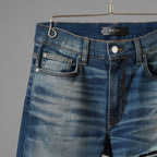 AMIRI アミリ/ 美品 MX1 蛇腹 エムエックスワン クラシック レザーパッチ ジーンズ クラッシュ加工 スキニーデニム パンツ / size 28 (INDIGO) 352189-in-ue