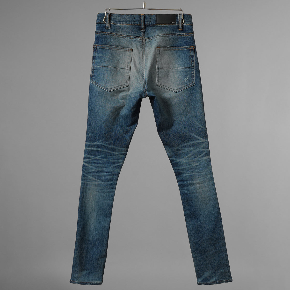 AMIRI アミリ/ 美品 MX1 蛇腹 エムエックスワン クラシック レザーパッチ ジーンズ クラッシュ加工 スキニーデニム パンツ / size 28 (INDIGO) 352189-in-ue